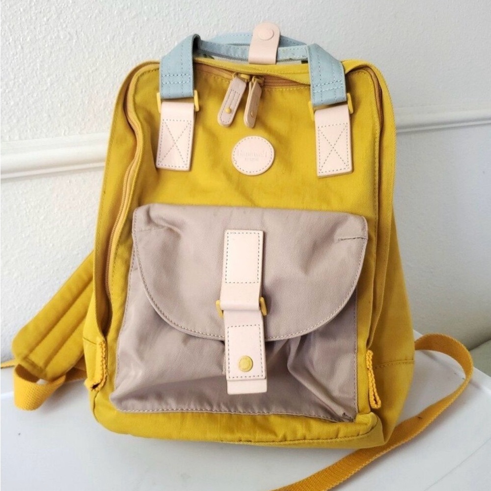 NEW Himawari Contrast Waterproof Canvas Backpack Bag  Mustard Yellow